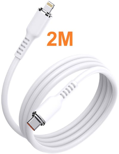 usb c kabel 2M - usb c kabel apple Silicone wit - Oplader kabel geschikt voor iPhone - Kabel geschikt voor lightning iPhone 14 / 14 Pro / 14 Pro Max / 13 / 13 Pro Max / 12 / 12 Pro Max / 11 / 11 Pro Max / iPad 2018 / iPad 2021 /