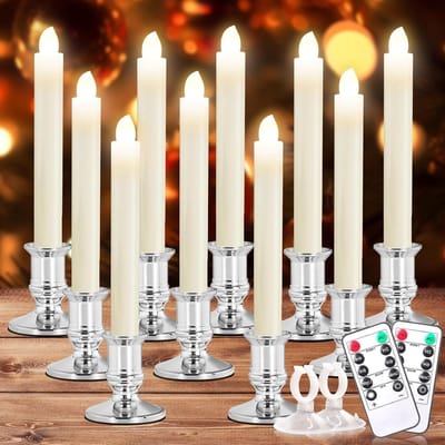 Raamkaarsen set - LED kaarsen - Decoratieve verlichting - Met timer - 10 stuks - Zilver