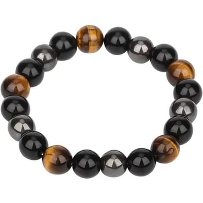 1 stuks Armband Drievoudige Armbanden Obsidiaan Armbanden Tijgeroog Armbanden Magnetisch Hematiet voor Vrouw en Man black