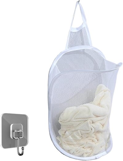 Opvouwbare Wasemmer - Kledingmand Net - Was Sorteren - Ademend Mesh Materiaal - 30x36.5 cm - Wit