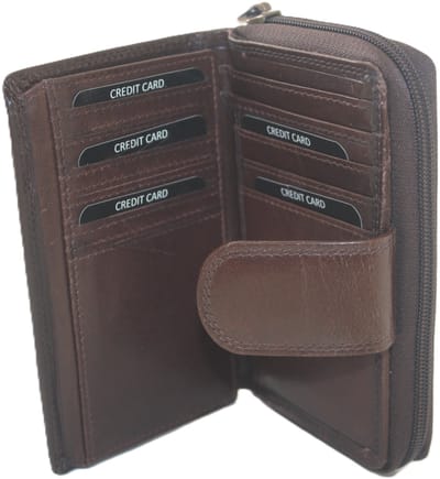 OI LUXE bruine leren rits portemonnee voor veel pasjes / afsluitbare billfold hoog model middel groot met groot ritsvak voor muntgeld / damesbeurs of herenbeurs met ruim ritsvak voor kleingeld / RFID SAFE / zwart leer / 222Brown Crunch