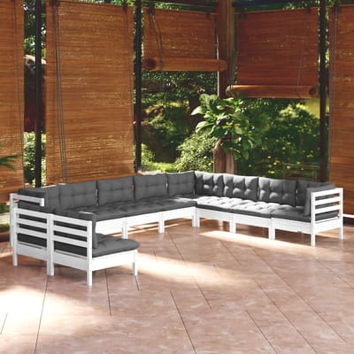 vidaXL - 10-delige - Loungeset - met - kussens - massief - grenenhout - wit