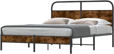 Bedframe Hout - Bedframe met hoofdbord - Slaapkamer inrichten - Robuuste metalen constructie - 160x200 cm - Gerookt eiken