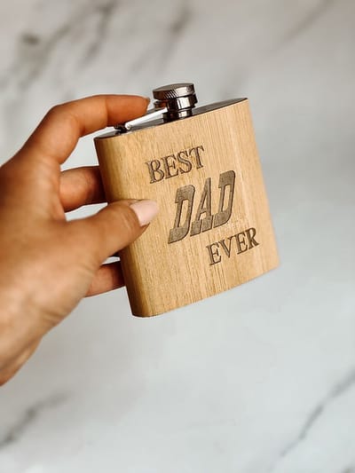 Heupfles – Best Dad Ever – RVS & Bamboe – 200 ml
