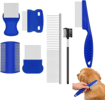Professionele Vlooienkam Set voor Honden en Katten, Fijne Metalen Kam voor Vachtverzorging, Verwijder Dandruff en Tear Stains, Ideaal voor Huisdierenverzorging