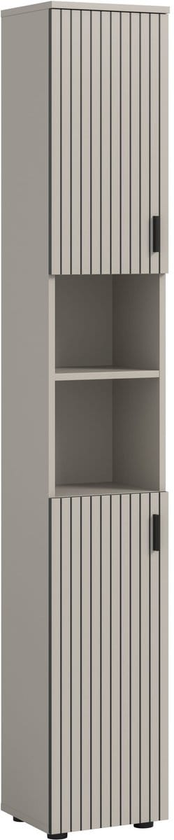 Hoge badkast in kasjmier-look met zwarte accenten - Ruime opbergoplossing voor je badkamer - 30x192x30cm