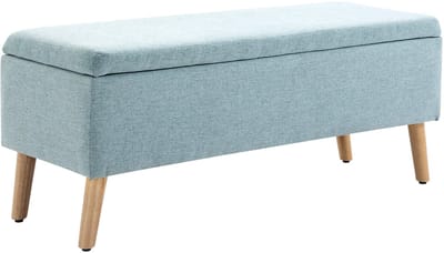 Opbergbank 110 x 39 x 45 cm - Gestoffeerde Zitbank Met Opbergruimte - Polyester en Rubberhout - Lichtgroen