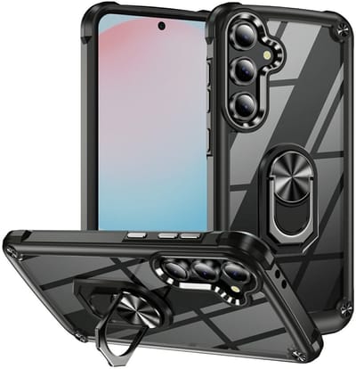 Coverup Hoesje - Geschikt voor Samsung Galaxy S25 FE Hoesje - Coverup ShockProof Transparant Ring Kickstand Back Cover - Zwart