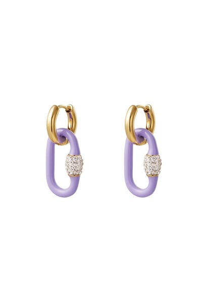 Yehwang - Oorbellen - Ovaal gekleurde bedel - Purple & Gold Stainless Steel
