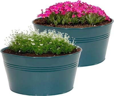 Mega Collections plantenpot/bloempot Bob - 2x - zink - zeegroen - D25 X H12 cm