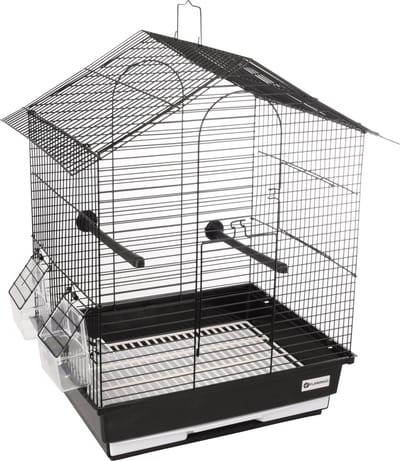 Flamingo Parkietenkooi Nusa - 39 x 31 x 46 cm - Zwart met Metalen Dak - Stijlvolle Kooi voor Kleine Vogels
