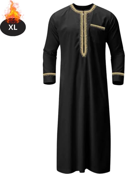 Nivard Islamitische Kleding - Djellaba Heren - Moslim Kleding - Arabisch Mannen Kaftan - Alhamdulillah - Zwart XL