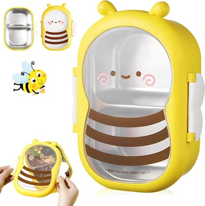 VHV-Roestvrijstalen bentobox — Lekvrije lunchbox voor kinderen en volwassenen — Duurzame lunch- en snackdoos — Vaatwasserbestendig — Ideaal voor school en kantoor — Geel