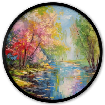 Poster in lijst Rond - Fotolijst 40x40 cm - Posters - Olieverf - Landschap - Natuur - Kleurrijk - Ronde posterlijst zwart - Decoratie - Wanddecoratie woonkamer - Muurdecoratie slaapkamer