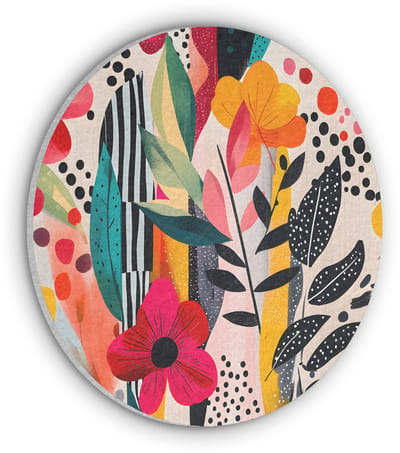 Akoestisch wandpaneel rond 30x30 cm - Vilt schilderij Bloemen - Bladeren - Abstract - Kleurrijk - Ronde akoestische panelen - Geluidsdempende wanddecoratie - Geluidsisolatie wandcirkel - Muurdecoratie geluidspanelen