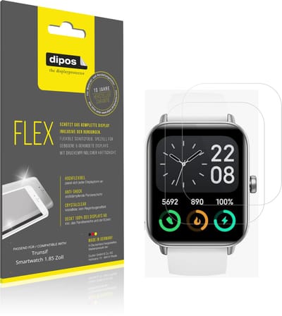 dipos – 2x Beschermfolie geschikt voor Trunsif Smartwatch 1.85 Zoll | 3D Full Cover Screenprotector | 100% Passend