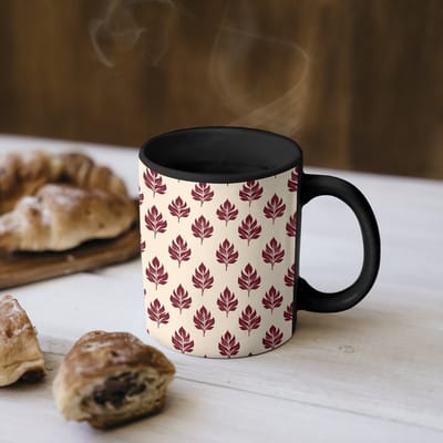 Magische Mok - Foto op Warmte Mokken - Koffiemok - Botanisch - Patroon - Bordeaux - Magic Mok - Beker - 350 ML - Theemok