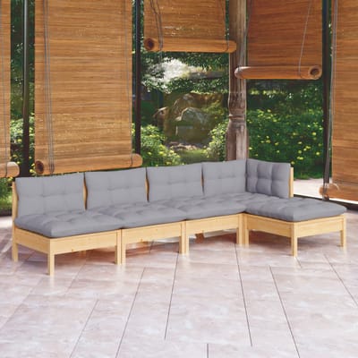 vidaXL - 5-delige - Loungeset - met - grijze - kussens - grenenhout