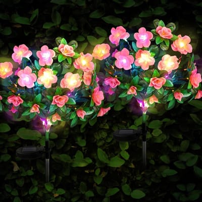 Tuinverlichting op zonne-energie - waterdicht - 21 rododendronbloemen - roze - 2 stuks tuinverlichting op zonneenergie