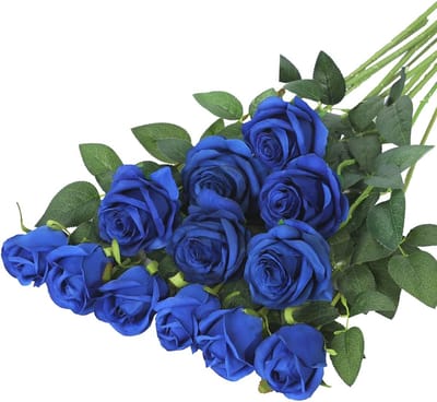Blauw Rozen kunstbloem - 12 Stuks - Kunstmatige Blauwe Rozen - Diepe Blauwe Kleur - Diameter Ongeveer 8cm - Lengte Ongeveer 50cm - Mysterieuze en Droomachtige Sfeer - Huisdecoratie - huwelijksdecoratie - feestdecoratie- Gemakkelijke Installatie
