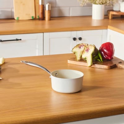 Karaca Swiss Crystal - Sauspan – 14 cm – Almond Cream – Inductie Geschikt – Antiaanbak – RVS Handgreep