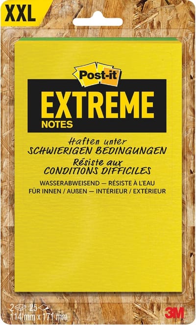 Post-it® Extreme Notes | ft 114 x 171 mm | 2 blokken van 25 blaadjes | geassorteerde kleuren