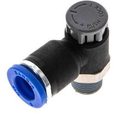 L-stuk Regelventiel 8 mm - R1/8'' Regeling-Uit Messing/Nylon Borgmoer