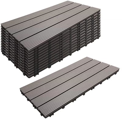 WPC tegels - set van 12 - 60x30 cm - houtlook - 2,2 m² - grijs
