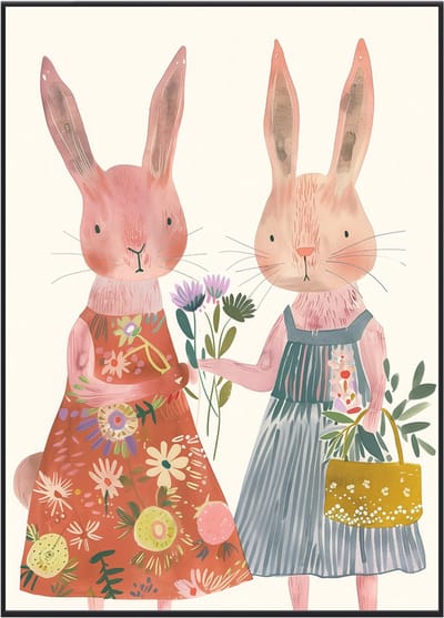 No Filter kinderkamer dieren poster - konijntjes - babykamer decoratie - A4 formaat - 1 stuks