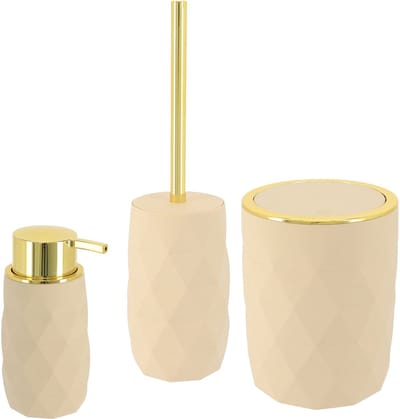 Tendance Toilet accessoire set - wc borstel/prullenbak en zeeppomp Diamond - beige - kunststof