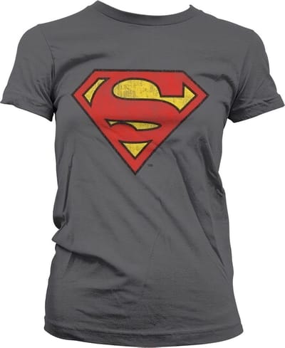 Superman Washed Shield Girly T-shirt voor dames, donkergrijs