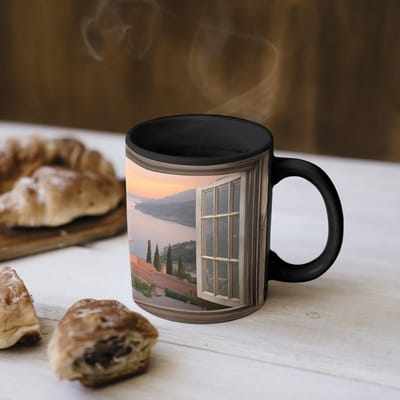 Magische Mok - Foto op Warmte Mokken - Koffiemok - Doorkijk - Uitzicht - Meer - Landschap - Magic Mok - Beker - 350 ML - Theemok