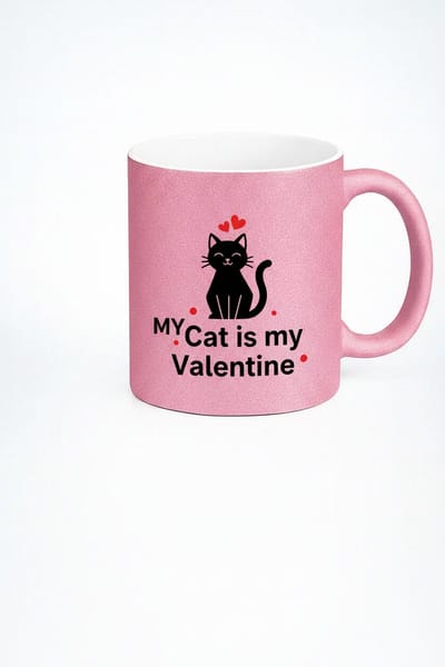 Valentijn Mok 'My Cat is My Valentine' - Roze Glitter Mok met Kattenprint - Perfect Cadeau voor Kattenliefhebbers