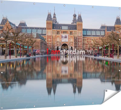 Gards Tuinposter Amsterdam Rijksmuseum - I Amsterdam Tekst - 160x120 cm - Tuindoek - Tuindecoratie - Wanddecoratie buiten - Tuinschilderij