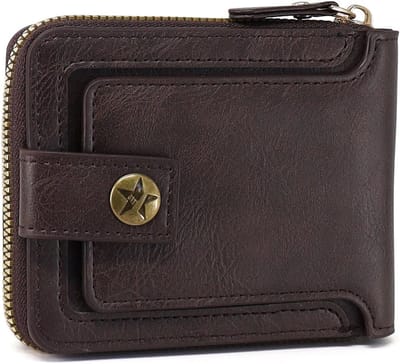 Herenportemonnee, PU-lederen portemonnee voor heren, draagbare portemonnee met ritssluiting, meerdere vakken, met ID-venster, koffie, 10 * 2,5 * 11,5 cm, Modern