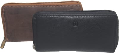 Oi zwarte leren rits portemonnee met rits op de achterkant groot model / lange damesbeurs met rits afgesloten / ruime openklap ritsportemonnee voor veel pasjes / RFID SAFE / zwart leer / 434