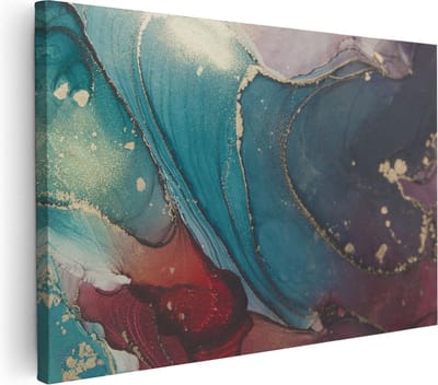 Artaza Canvas Schilderij Abstract - 90x60 cm - Wanddecoratie Goud - Muurdecoratie Woonkamer - Schilderijen Op Canvas Turquoise