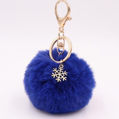 Nouvelles Chaînes de Clés Flocon de Neige Couleur Unie Mode Pompon Doux Boule Porte-clés de Voiture Mode Dames Accessoires de Noël Chaînes de Clés Cadeaux bleu