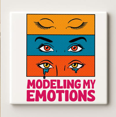 Modeling My Emotions Pop Art Tegel – 15x15cm Keramische Wanddecoratie – Kleurrijk Stripstijl Ontwerp voor Moderne Woondecoratie