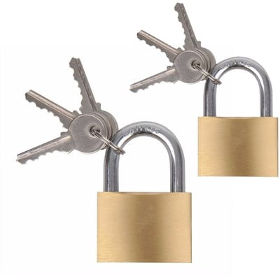 Proplus Hangsloten / koffersloten set - 2x stuks - maat 40/50 mm - messing - incl 3 sleutels per slot