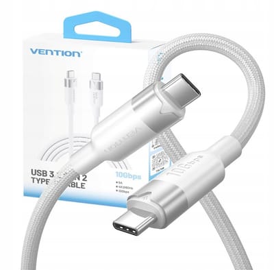 Ventie USB-C naar USB-C Kabel 3.2 5A 10Gbps 4K 1m Wit