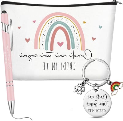 Cadeau Set Vrouwen - Make-up Tas Sleutelhanger - Positieve Boodschap Geven - Inspirerende Quote Gedrukt