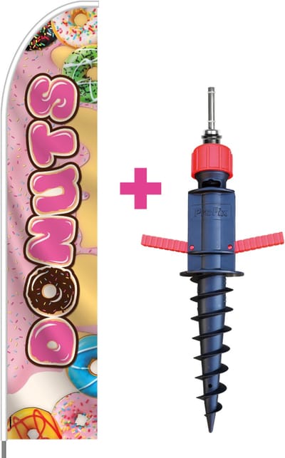 Beachflag - Donuts - Vlag + Grondboor + Rotator + Hengelsysteem + Draagtas - Actievlag.nl