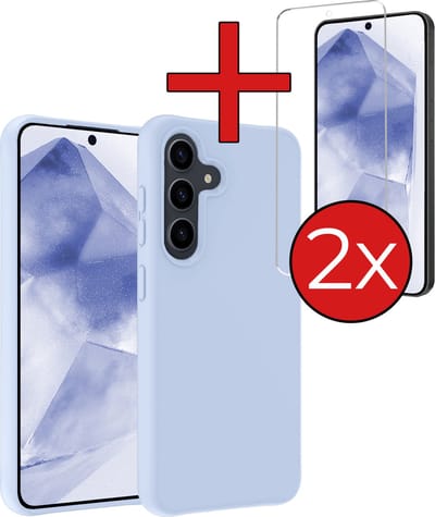 Hoesje - Met 2x Screenprotector - Geschikt voor Samsung Galaxy A55 - Sterk & Shockproof - Telefoon Hoes - Back Cover - Siliconen Case - Telefoonhoes - Lichtblauw