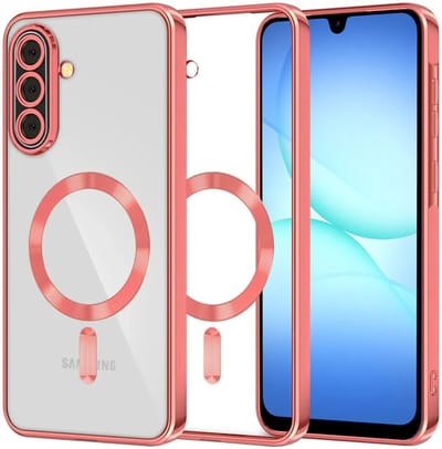 Hoesje geschikt voor Samsung Galaxy A17 - Techsuit Luxury Crystal Back Cover - Geschikt voor MagSafe - Transparant/Rood