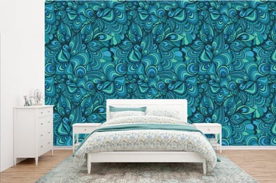 Behang - Fotobehang Design - Vintage - Blauw - Turquoise - Breedte 385 cm x hoogte 240 cm