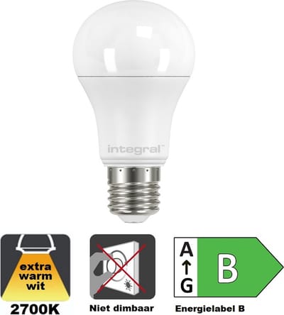 Integral LED - E27 LED lamp - 4,3 watt - 2700K - 806 lumen - Frosted cover - Niet dimbaar - Energielabel B