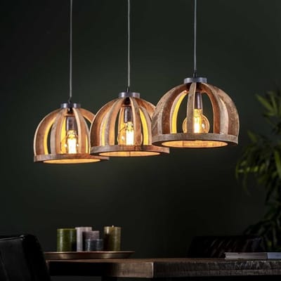 PS-Collection Gebogen Houten Spijlen Hanglamp - Ø30cm - Naturel - Mangohout - hanglampen eetkamer, hanglamp zwart, hanglampen woonkamer, hanglamp slaapkamer, hanglamp kinderkamer, hanglamp rotan, hanglamp hout, hanglamp industrieel