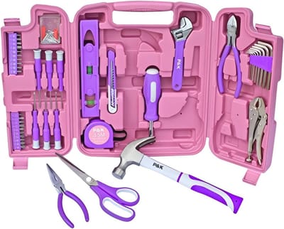 75-delige gereedschapskofferset in roze en paars – ideaal voor huishouden, reparaties en doe-het-zelfprojecten