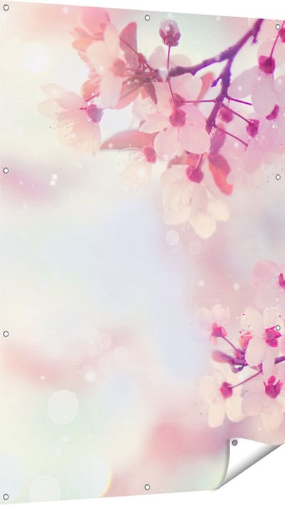 Gards Tuinposter Roze Bloesemboom met Zonneschijn - 100x150 cm - Tuindoek - Tuindecoratie - Wanddecoratie buiten - Tuinschilderij